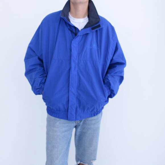 Vintage 90S Action Sportz Blue Nylon Zip Up Lined Windbreaker Nautical Jacket XL - Picture 1 of 11